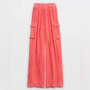 Aerie Gauzy High Waisted Cargo Pant- Coral | Size Large | EUC